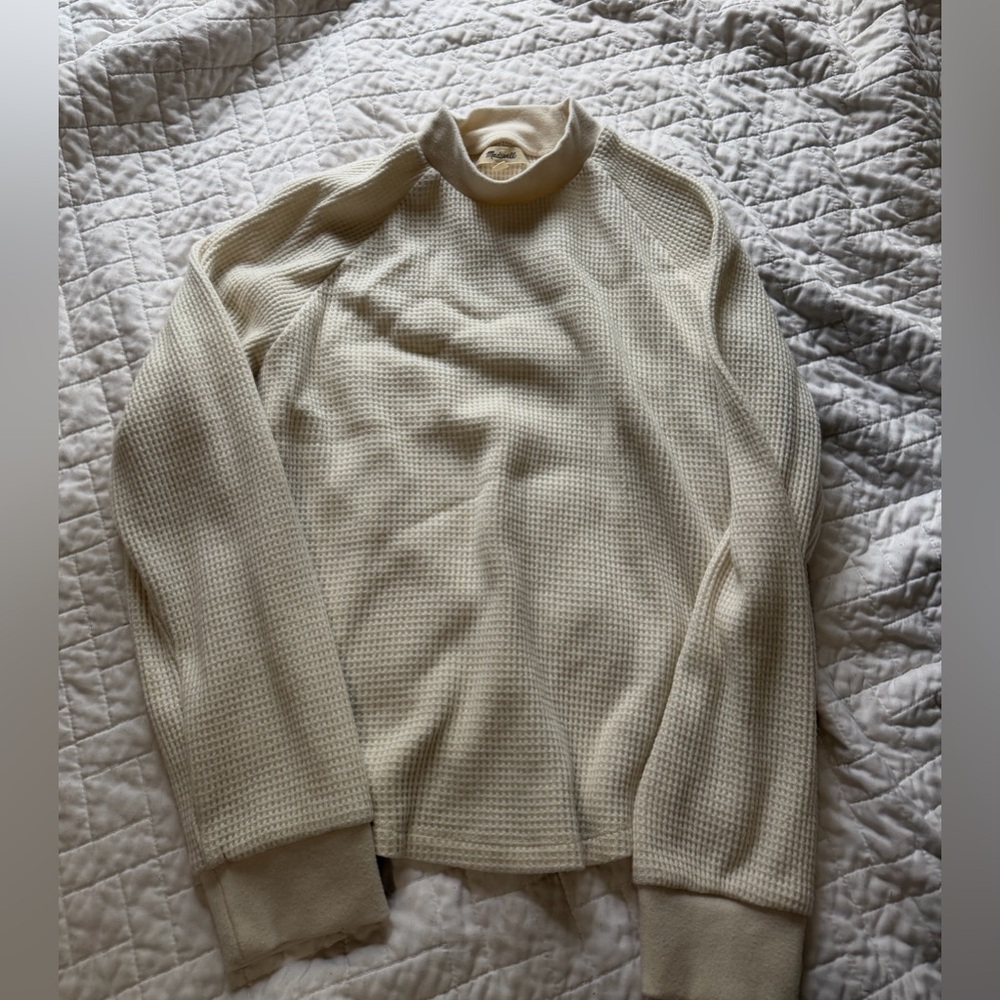 Women’s Waffle knit cream mock neck  sweater